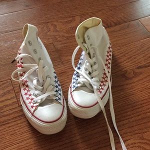 Red, white, and blue patriotic converse high tops